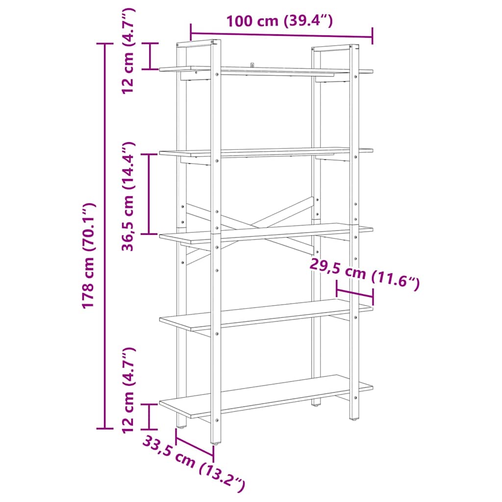 Polica Sonoma hrast 100 x 33,5 x 178 cm Konstruirano drvo