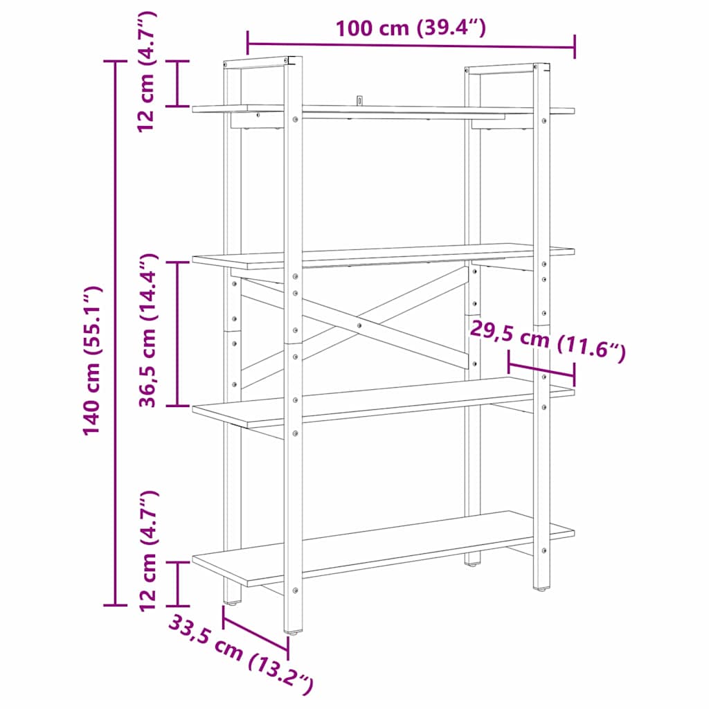 Polica Crni hrast 100 x 33,5 x 140 cm Konstruirano drvo