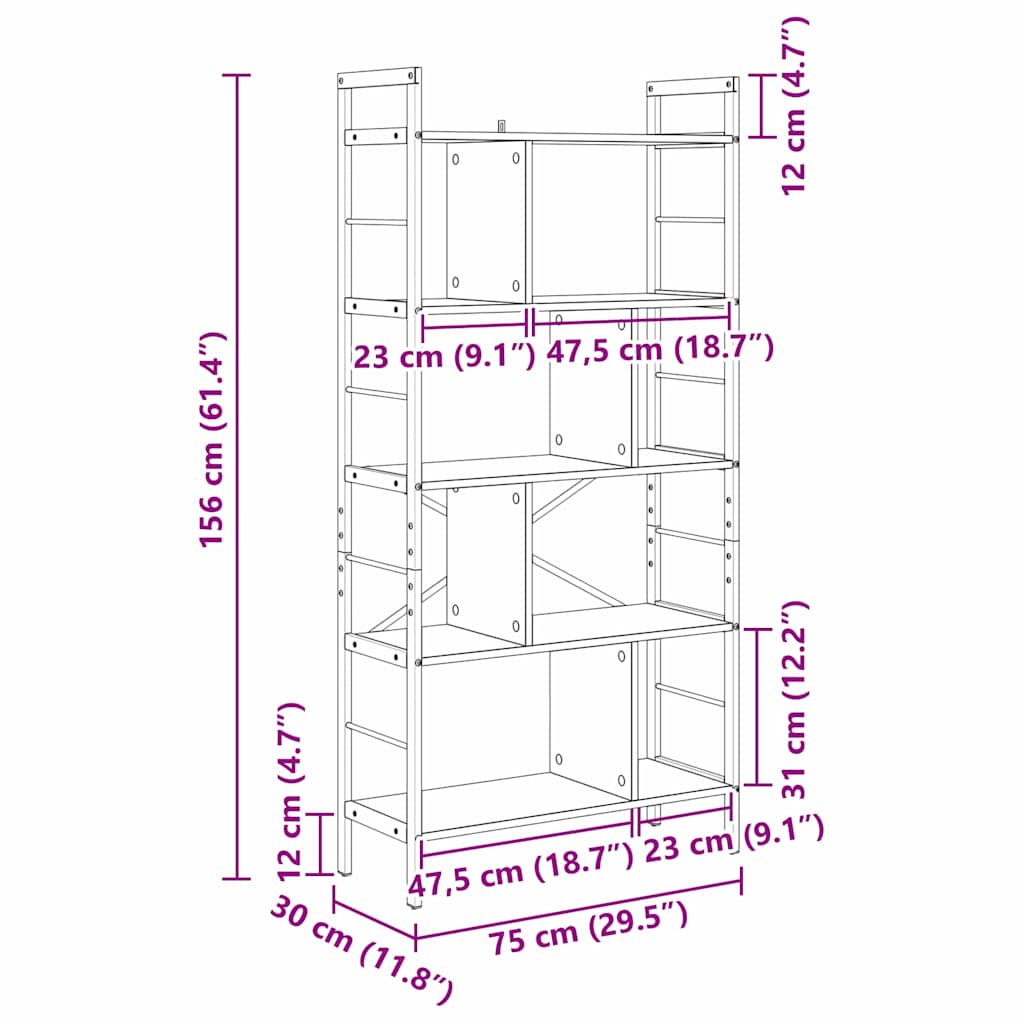 Polica Crni hrast 75 x 30 x 156 cm Konstruirano drvo