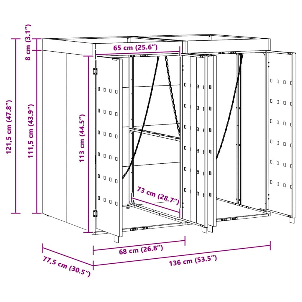 Skladištenje kanti za 2 kante Crna 136 x 77,5 x 121,5 cm