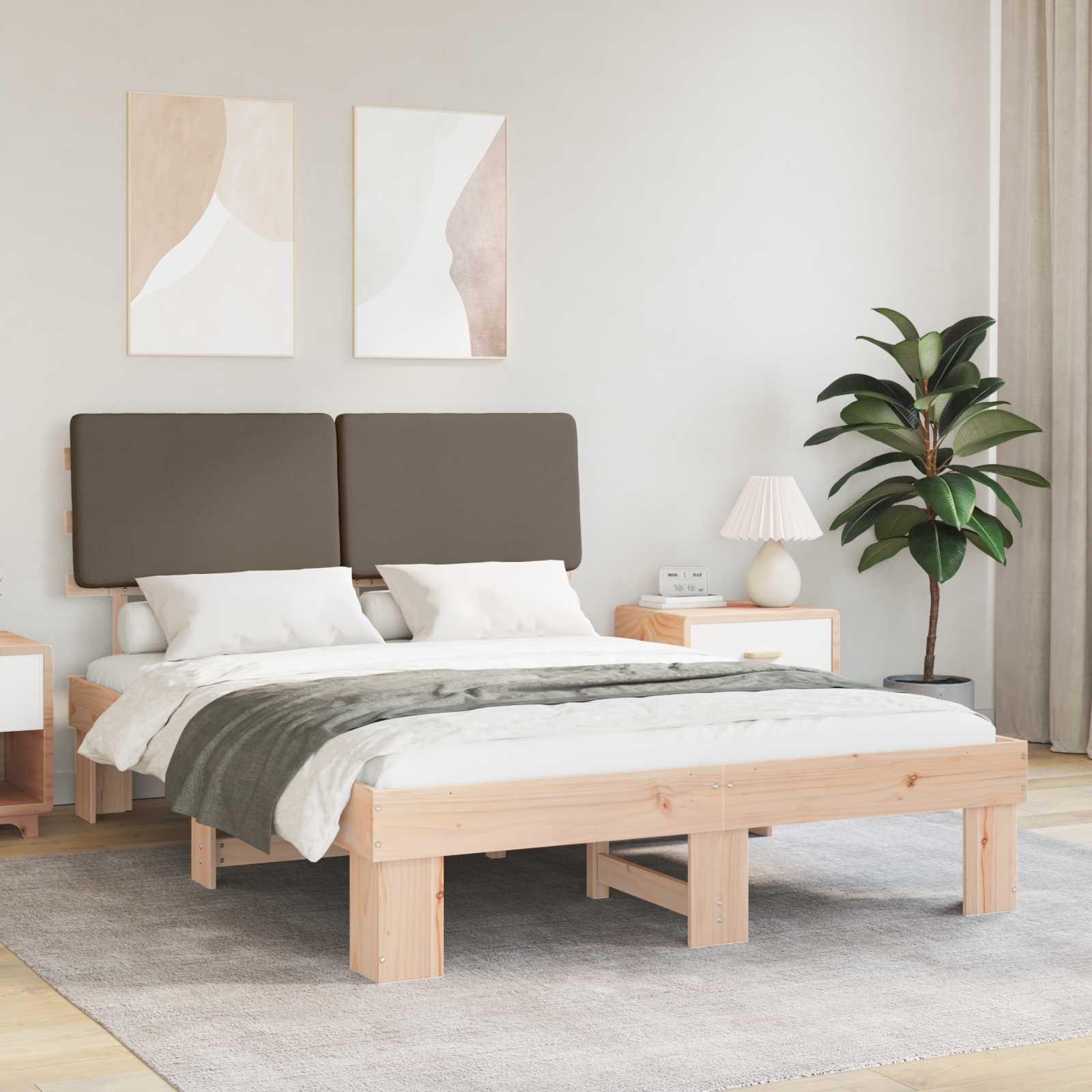 Krevetni okvir s tapiciranim uzglavljem Sivo-smeđa 140 x 190 cm