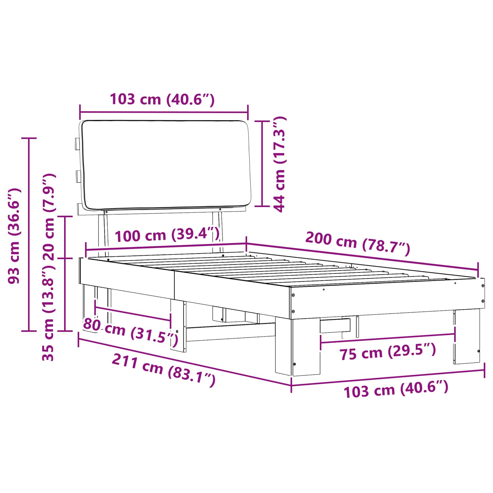 Krevetni okvir s tapiciranim uzglavljem Sivo-smeđa 100 x 200 cm
