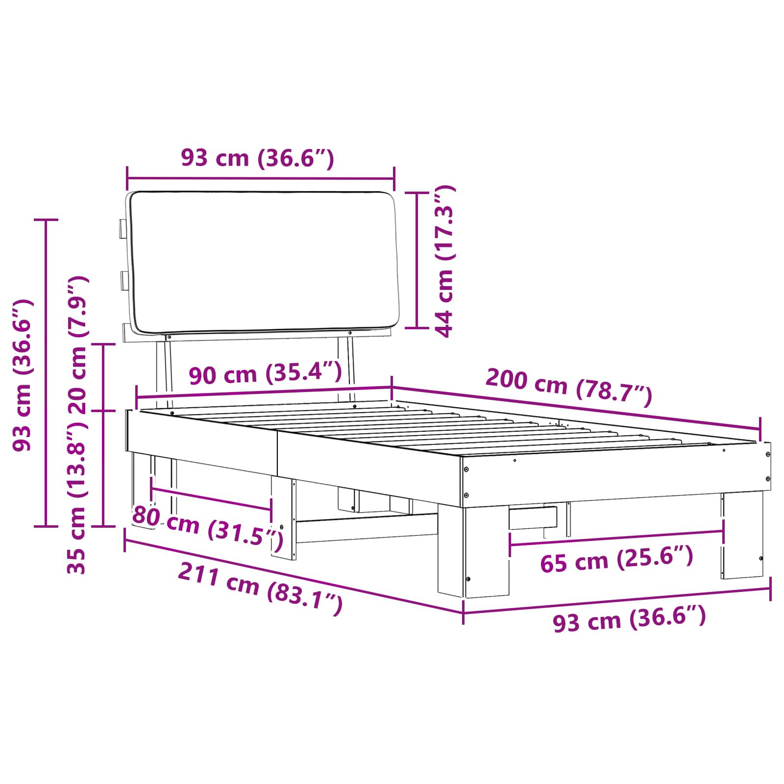 Krevetni okvir s tapiciranim uzglavljem Sivo-smeđa 90 x 200 cm