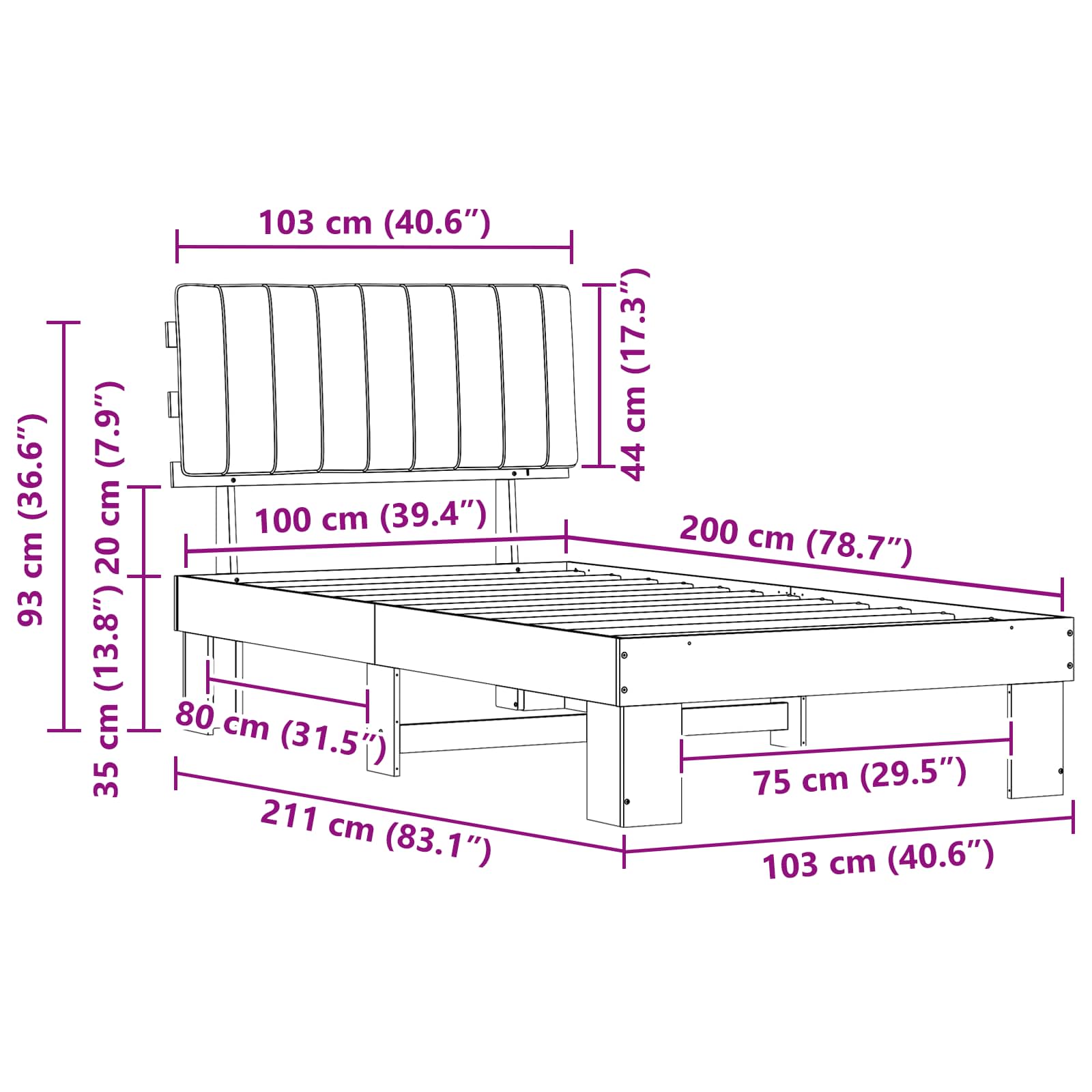 Krevetni okvir s tapiciranim uzglavljem Sivo-smeđa 100 x 200 cm