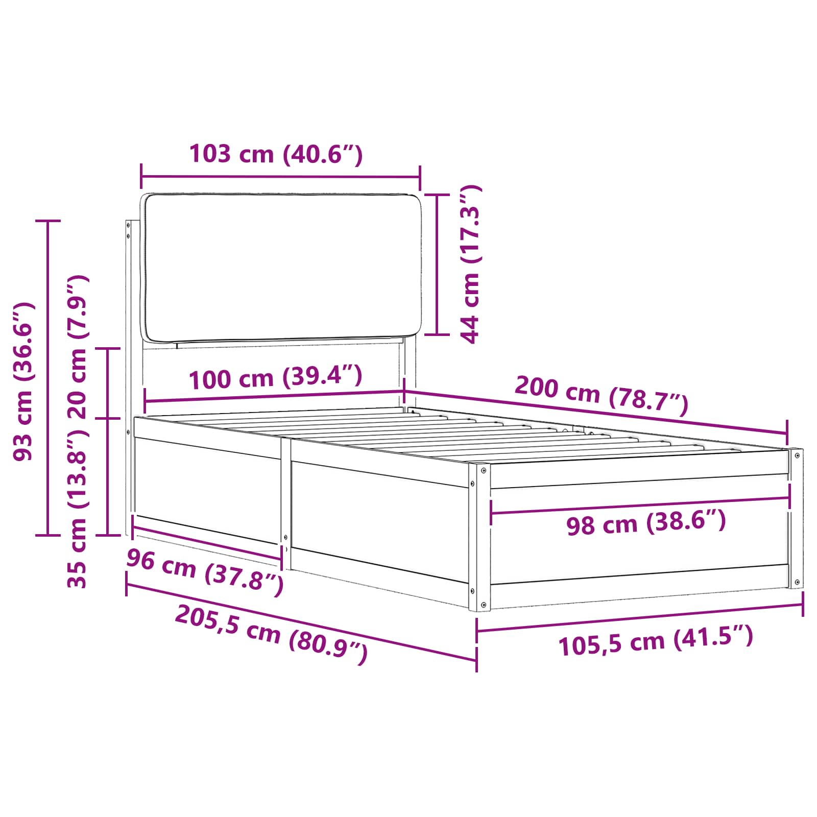 Krevetni okvir s tapiciranim uzglavljem Sivo-smeđa 100 x 200 cm