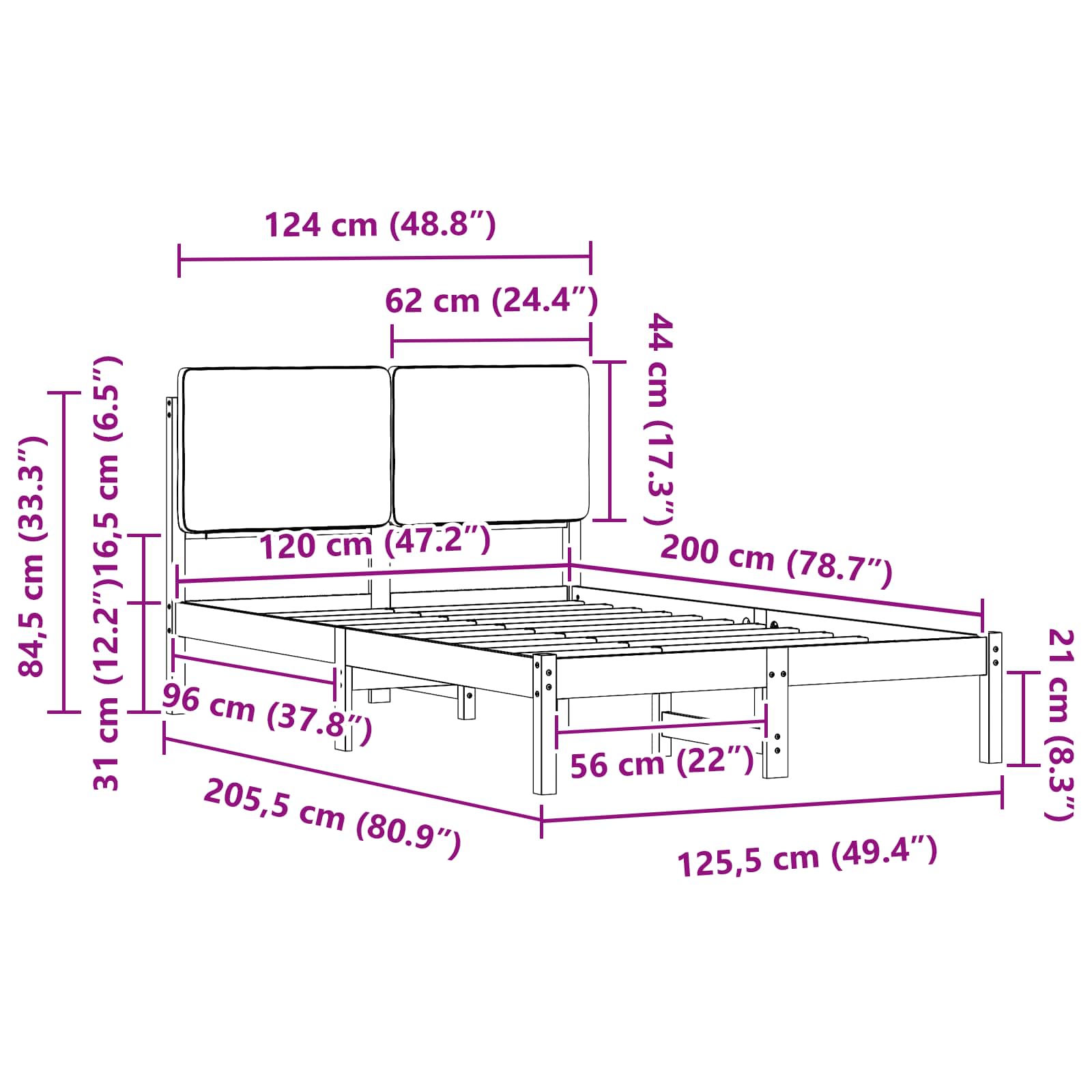 Krevetni okvir s tapiciranim uzglavljem Tamno siva 120 x 200 cm