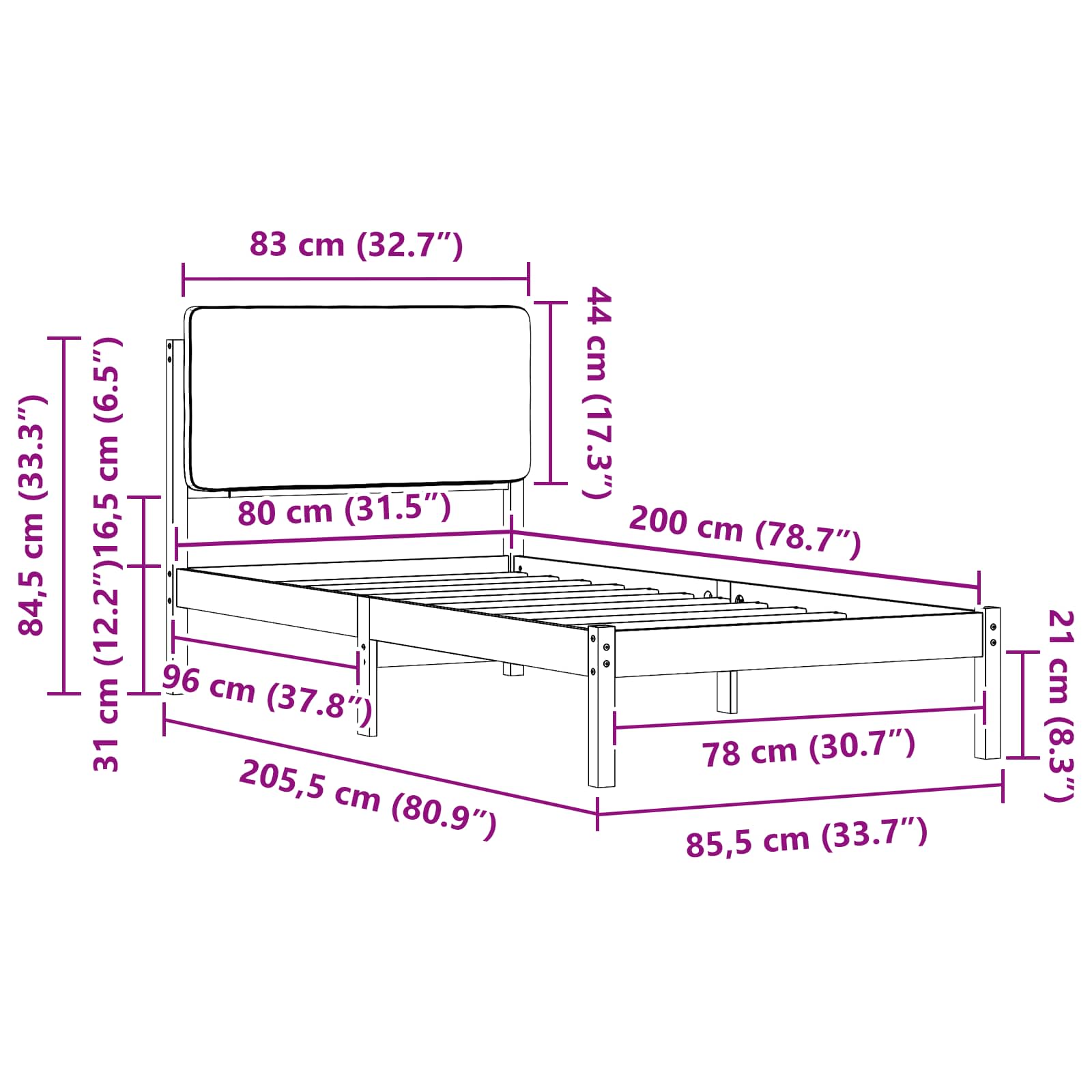 Krevetni okvir s tapiciranim uzglavljem Sivo-smeđa 80 x 200 cm