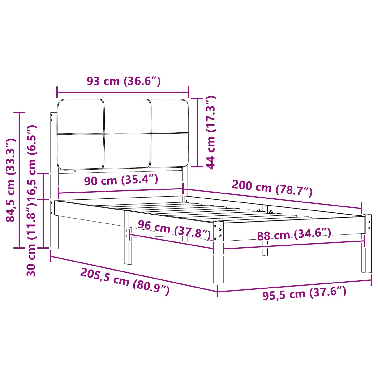 Krevetni okvir s tapiciranim uzglavljem Sivo-smeđa 90 x 200 cm
