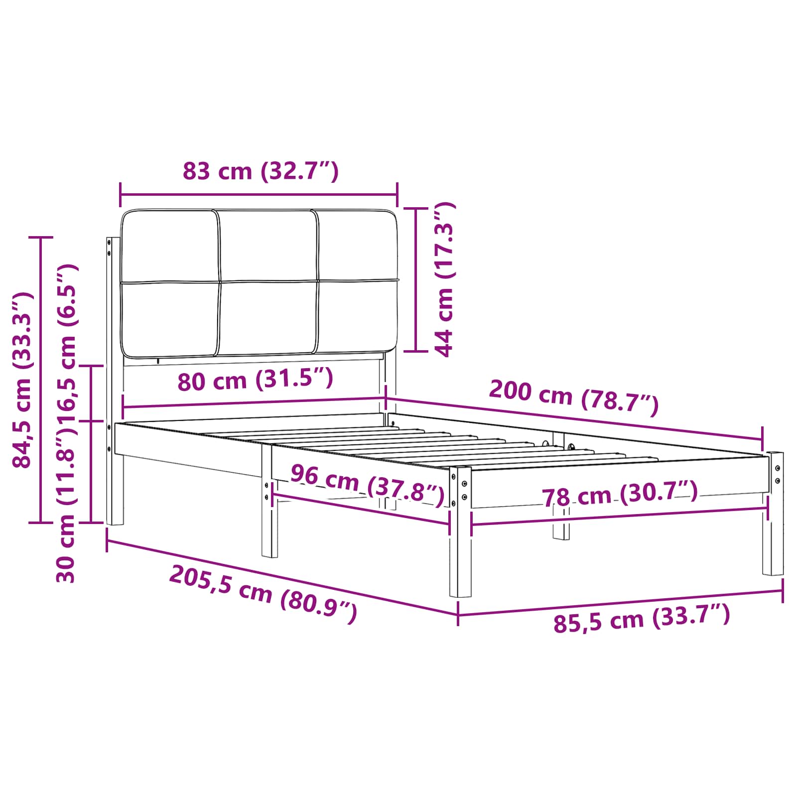 Krevetni okvir s tapiciranim uzglavljem Sivo-smeđa 80 x 200 cm
