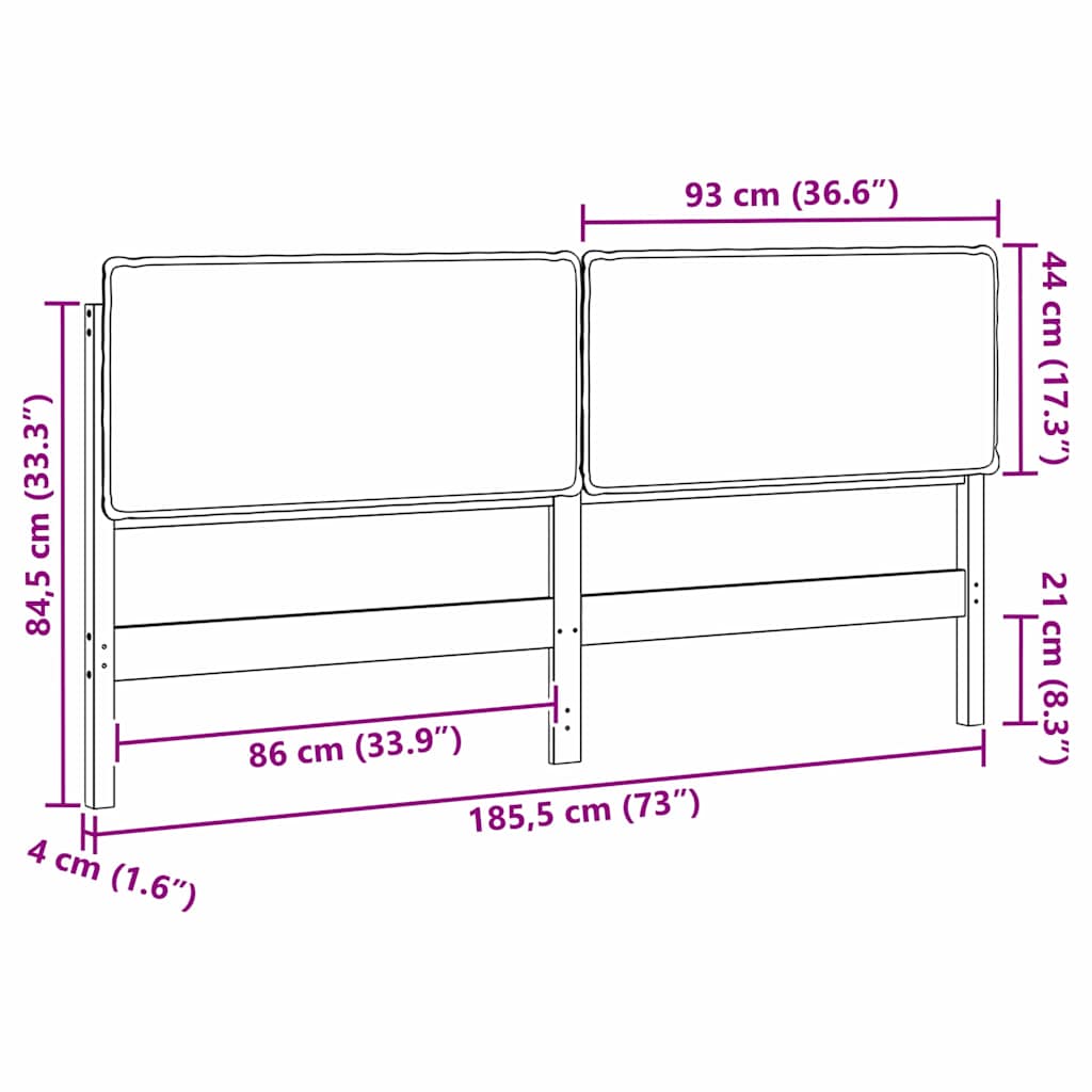 Tapecirani uzglavlje Prirodna i crna 180 cm Čvrsto borovo drvo