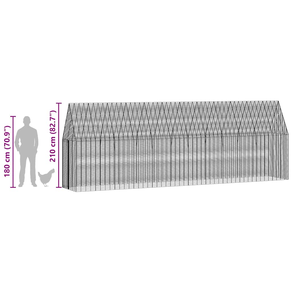 Kavez za piliće 2 pcs Srebrno 600 x 100 x 210 cm Cinkani čelik