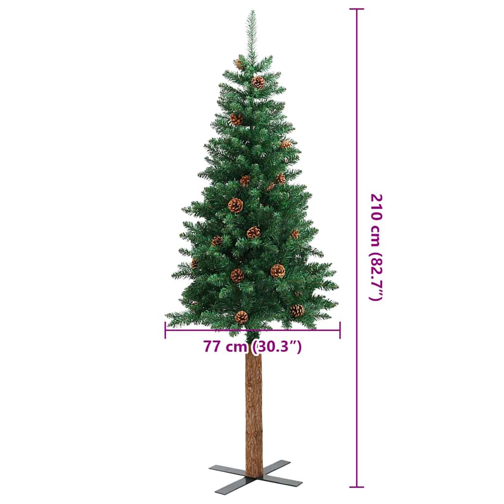 Mršavo božićno drvce Zelena 210 cm PVC i čvrsto drvo bora
