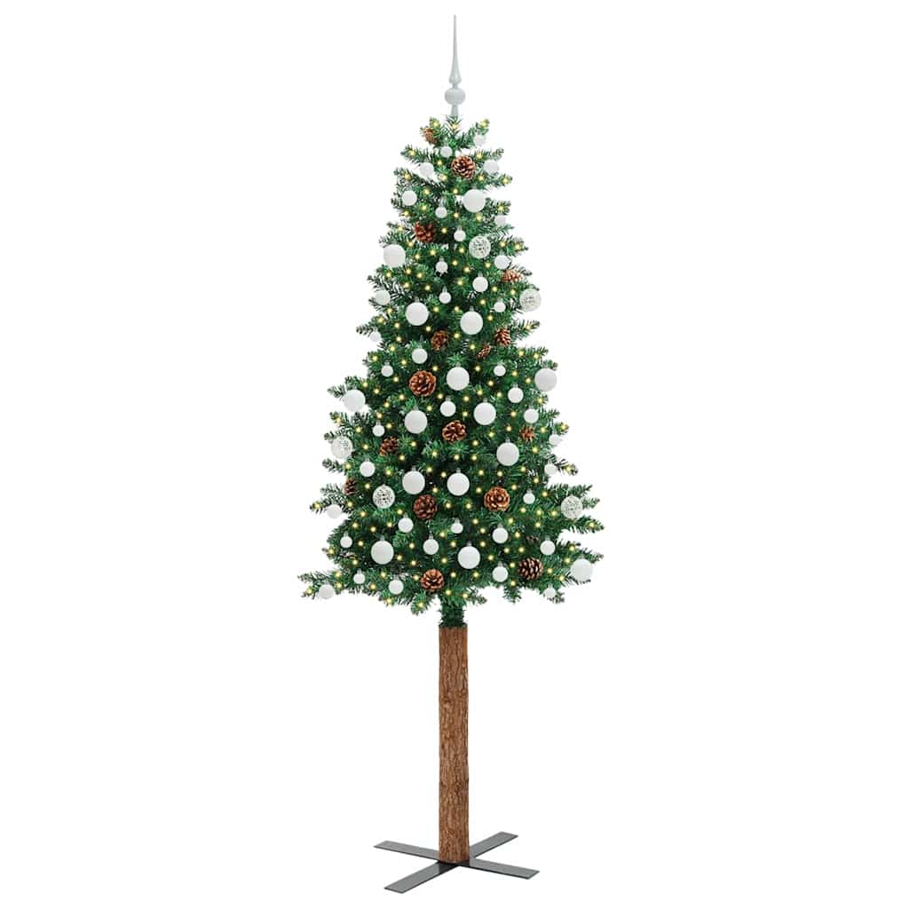 Mršavo božićno drvce Zelena 210 cm PVC i čvrsto drvo bora