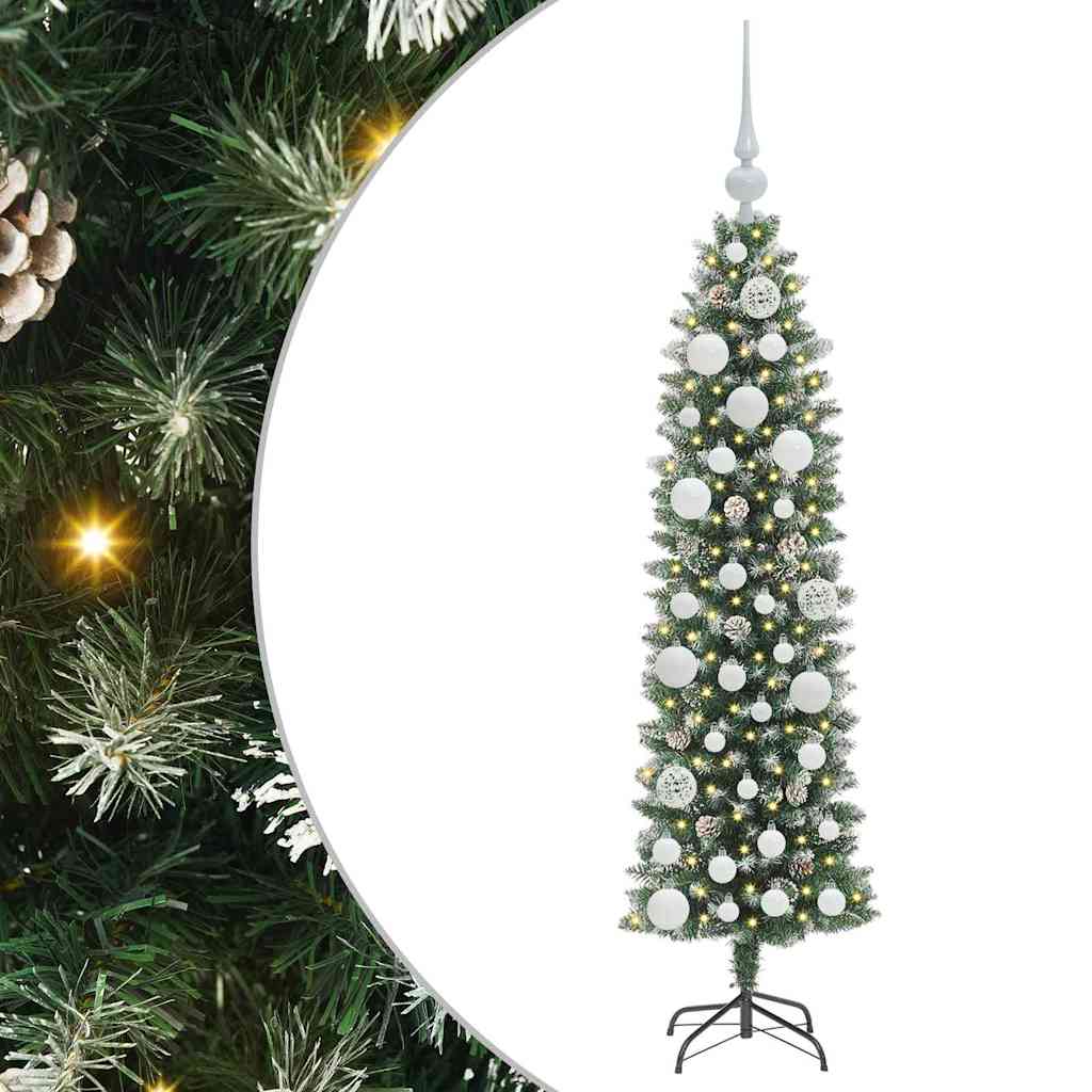 Umjetno vitko božićno drvce s stalakom Zelena i bijela 120 cm