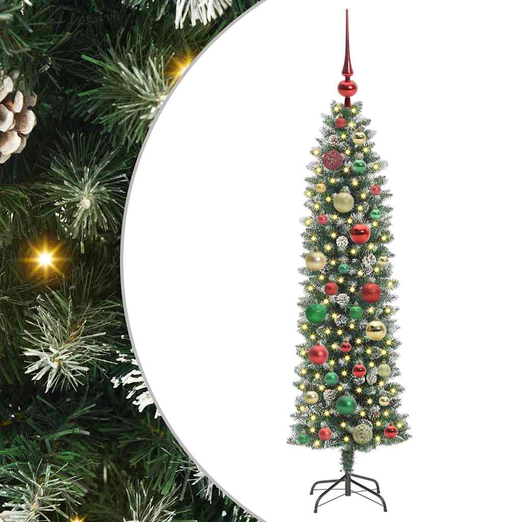 Umjetno vitko božićno drvce s stalakom Zelena i bijela 120 cm
