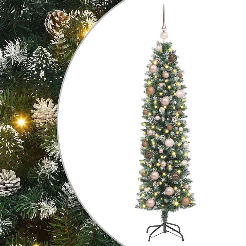 Umjetno vitko božićno drvce s stalakom Zelena i bijela 150 cm