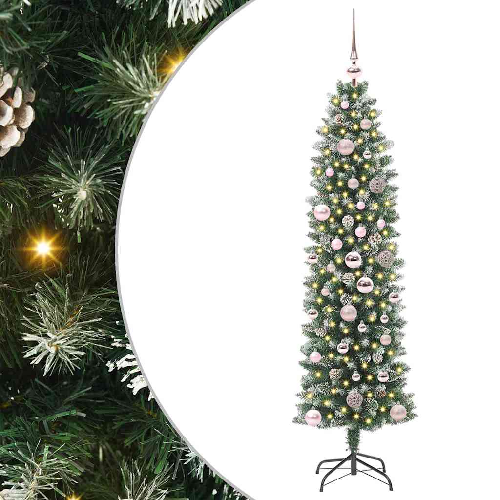 Umjetno vitko božićno drvce s stalakom Zelena i bijela 150 cm