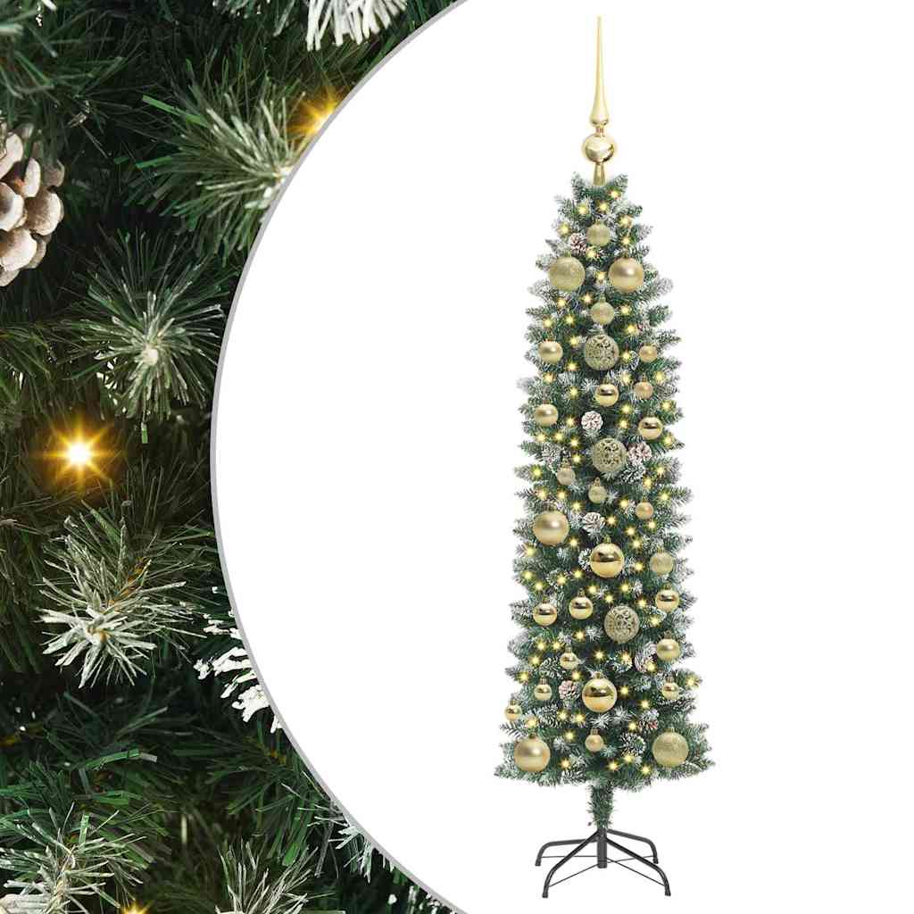 Umjetno vitko božićno drvce s stalakom Zelena i bijela 150 cm