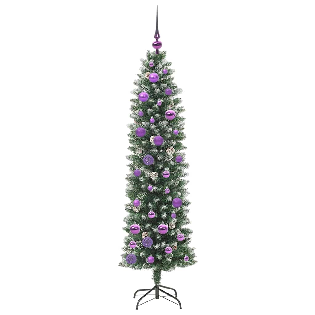 Umjetno vitko božićno drvce s stalakom Zelena i bijela 150 cm