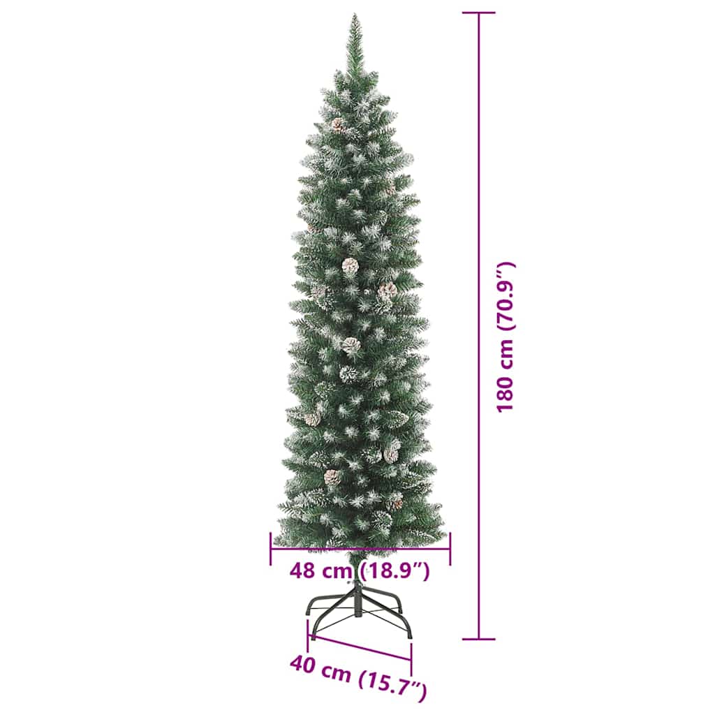 Umjetno vitko božićno drvce s stalakom Zelena i bijela 180 cm