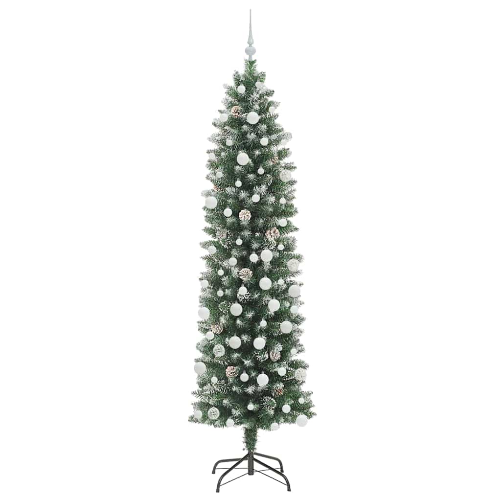 Umjetno vitko božićno drvce s stalakom Zelena i bijela 210 cm