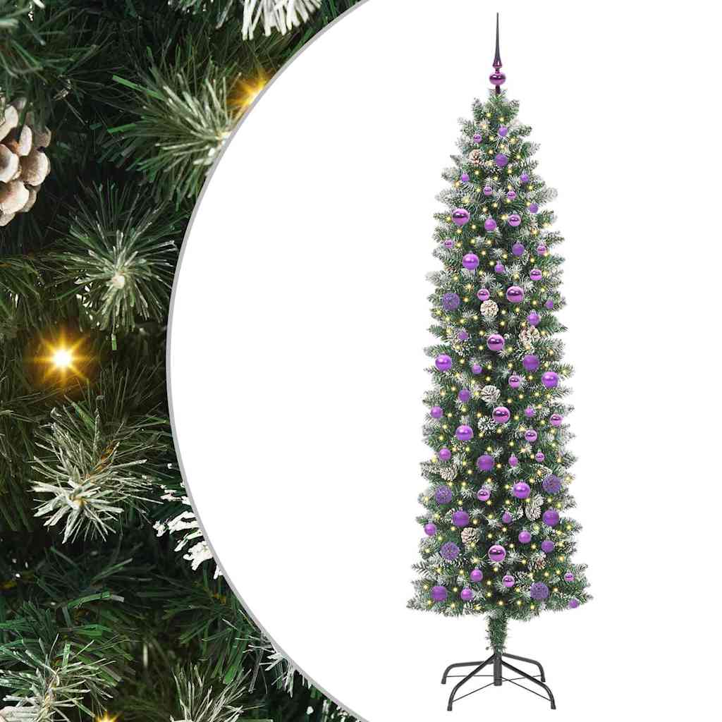 Umjetno vitko božićno drvce s stalakom Zelena i bijela 210 cm