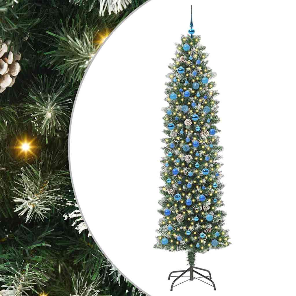 Umjetno vitko božićno drvce s stalakom Zelena i bijela 240 cm