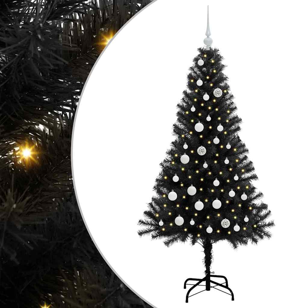Božićno drvce s 150 LED svjetlima s stalakom Crna 150 cm PVC
