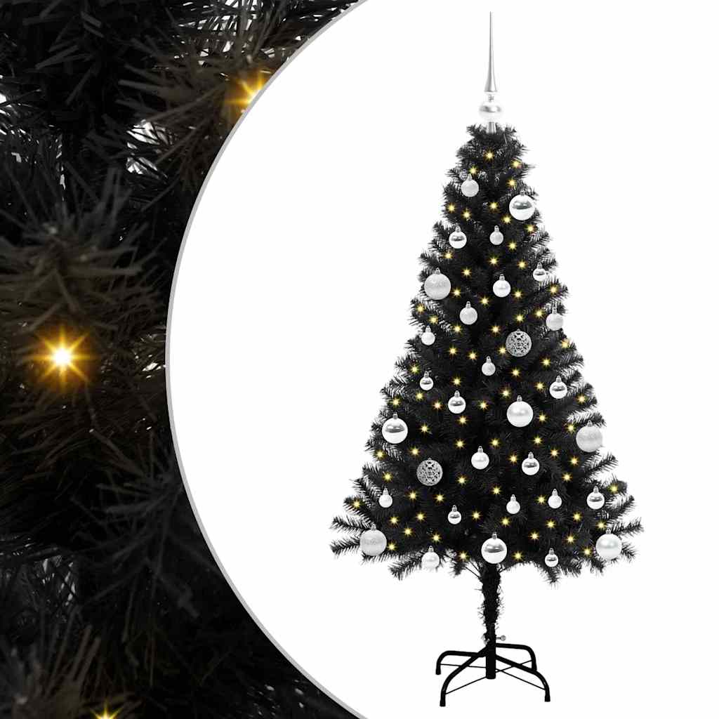 Božićno drvce s 150 LED svjetlima s stalakom Crna 150 cm PVC