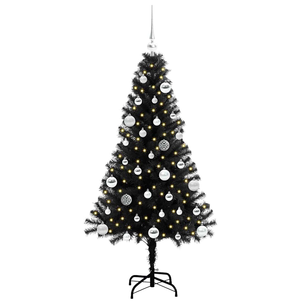 Božićno drvce s 150 LED svjetlima s stalakom Crna 150 cm PVC