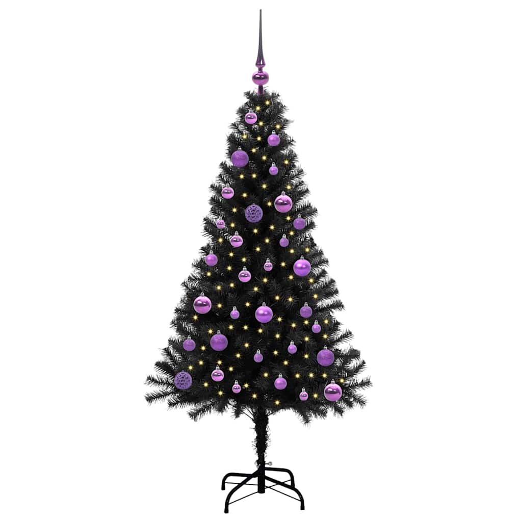 Božićno drvce s 150 LED svjetlima s stalakom Crna 150 cm PVC