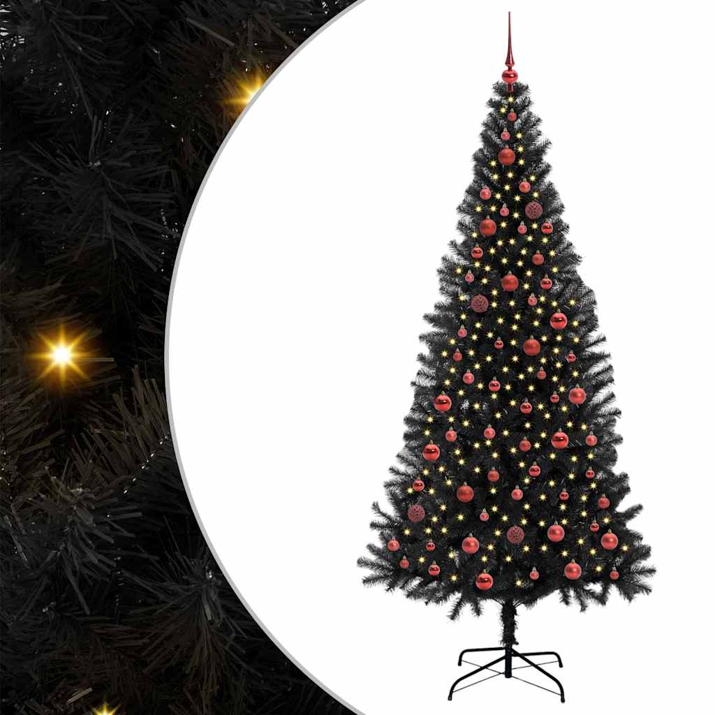 Božićno drvce s 300 LED svjetlima s stalakom Crna 210 cm PVC