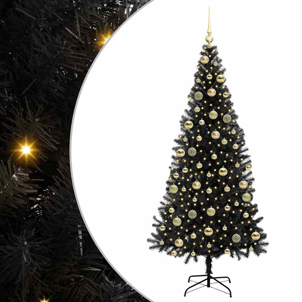 Božićno drvce s 300 LED svjetlima s stalakom Crna 210 cm PVC