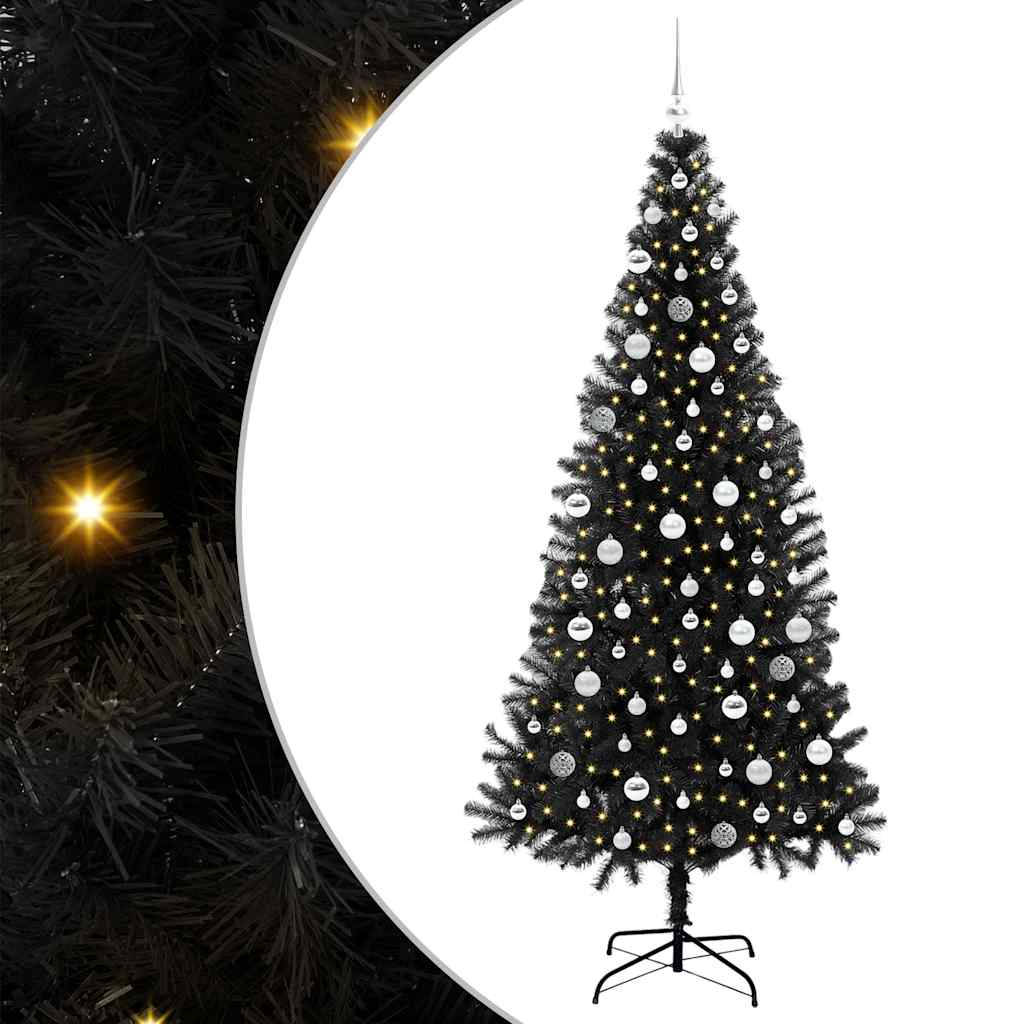 Božićno drvce s 300 LED svjetlima s stalakom Crna 210 cm PVC