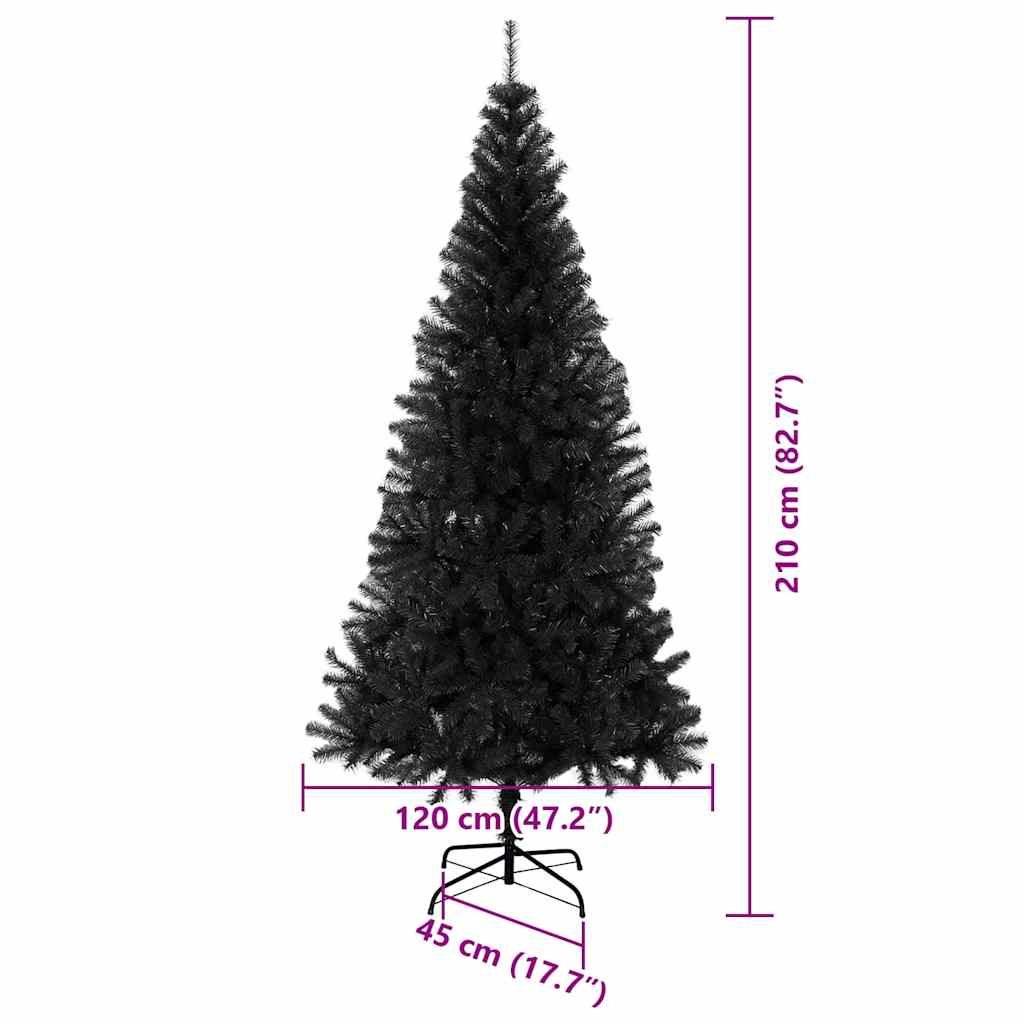 Božićno drvce s 300 LED svjetlima s stalakom Crna 210 cm PVC