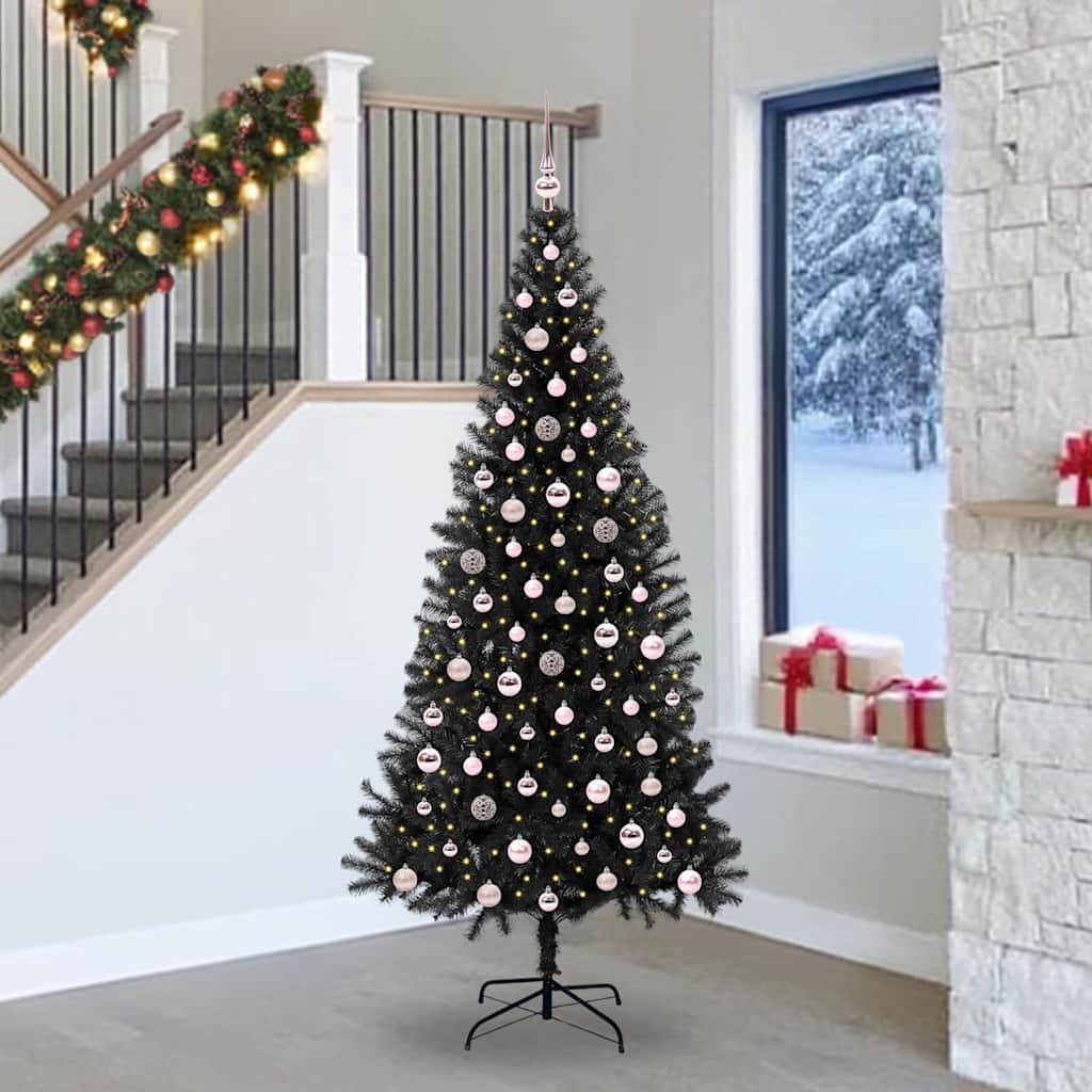 Božićno drvce s 300 LED svjetlima s stalakom Crna 240 cm PVC