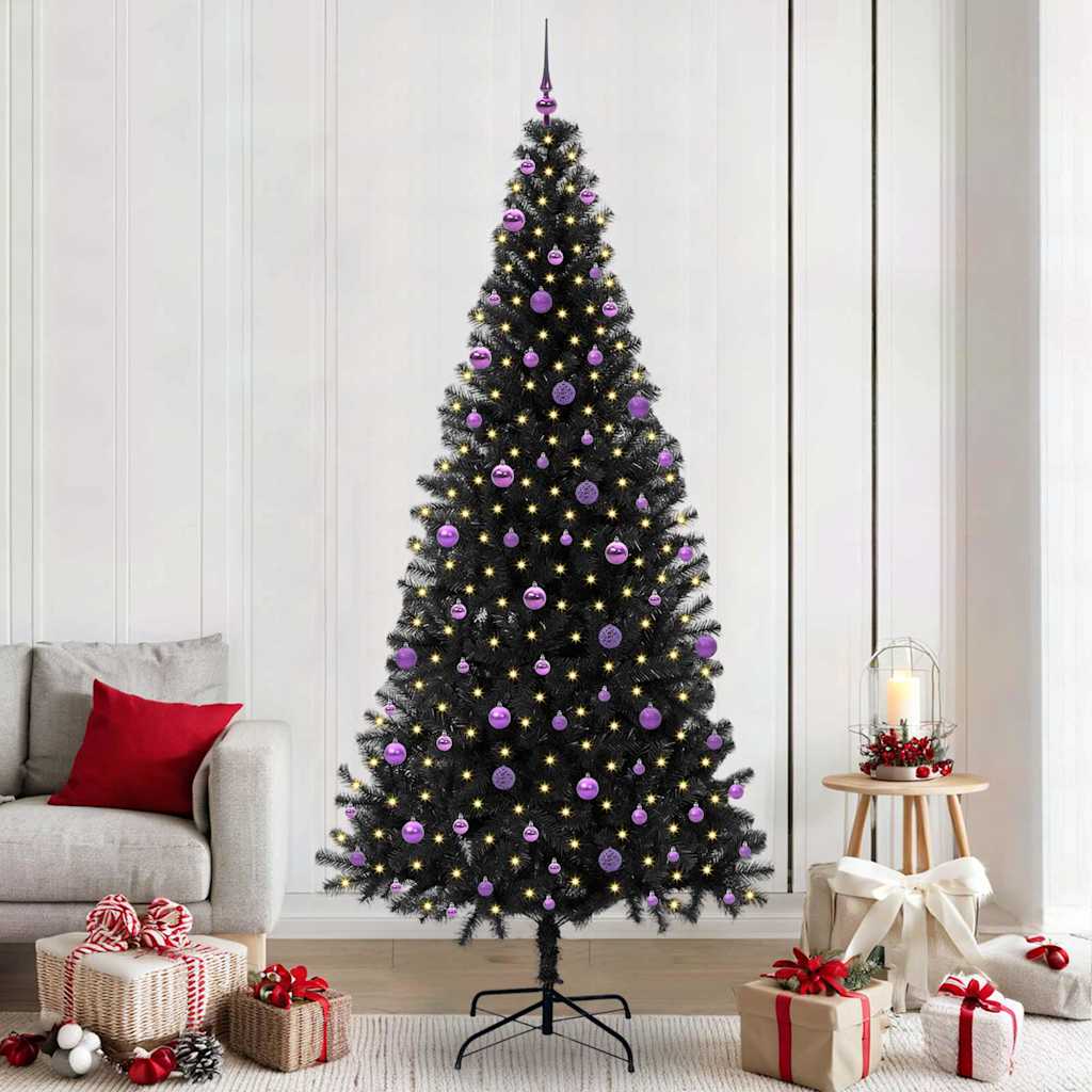 Božićno drvce s 300 LED svjetlima s stalakom Crna 240 cm PVC