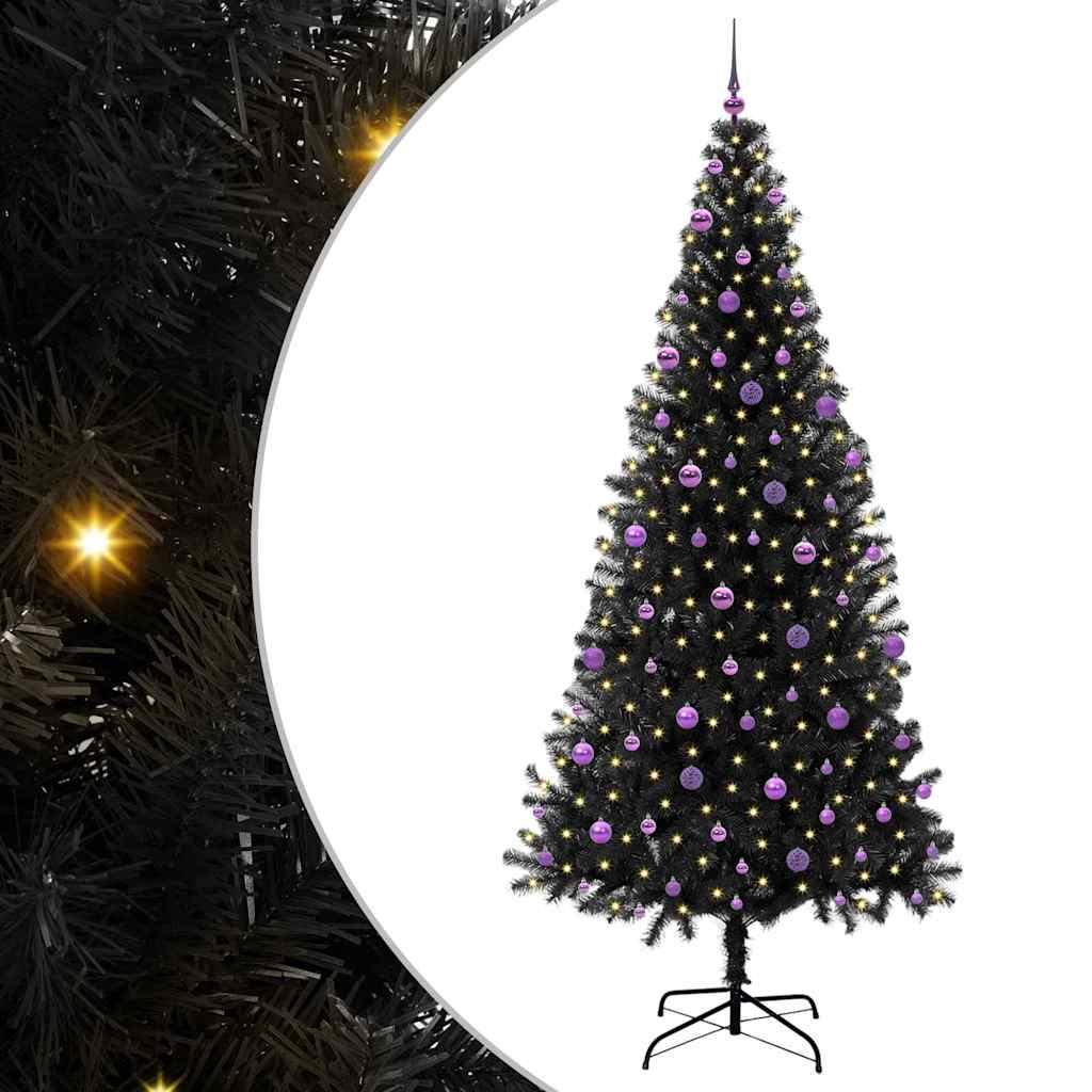 Božićno drvce s 300 LED svjetlima s stalakom Crna 240 cm PVC