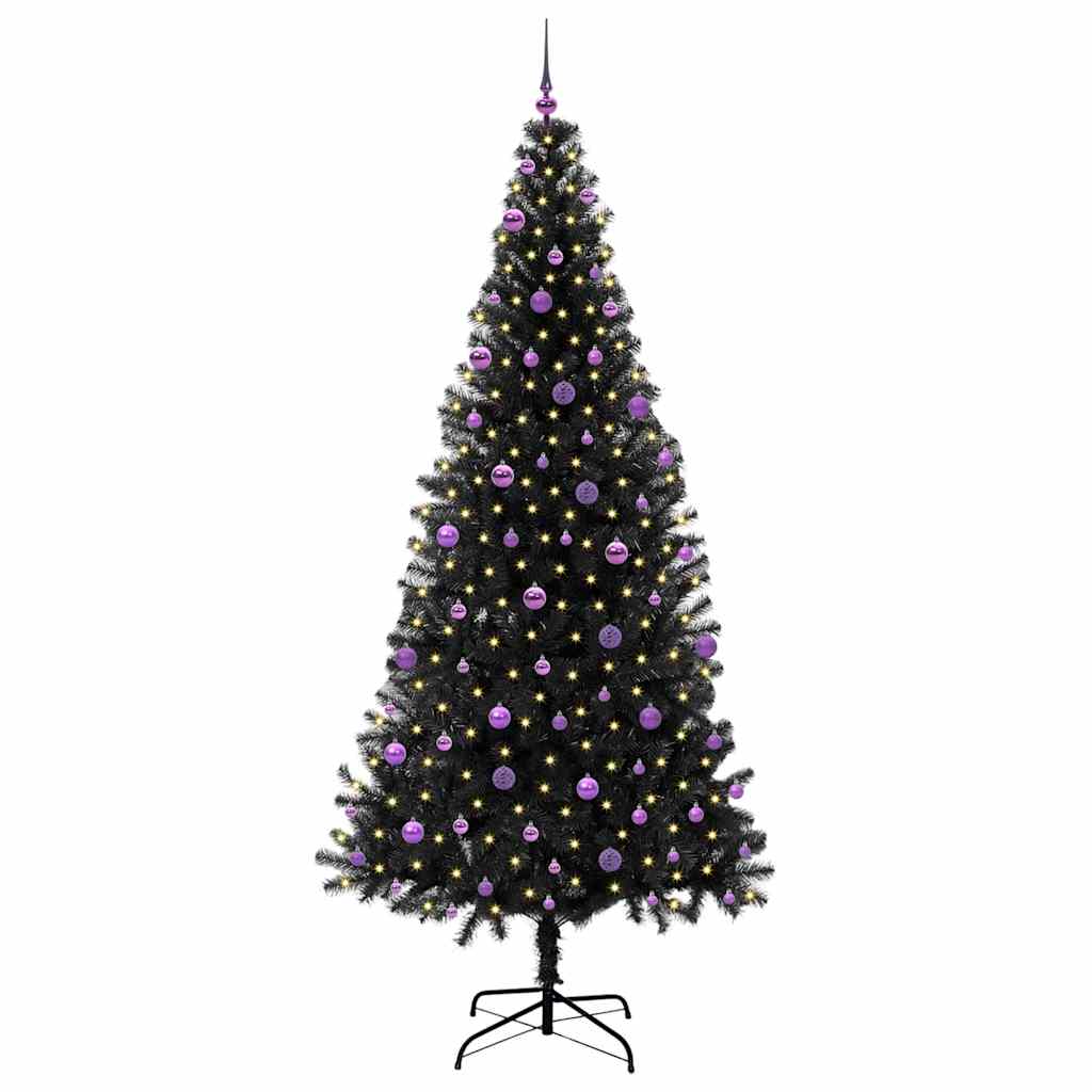 Božićno drvce s 300 LED svjetlima s stalakom Crna 240 cm PVC