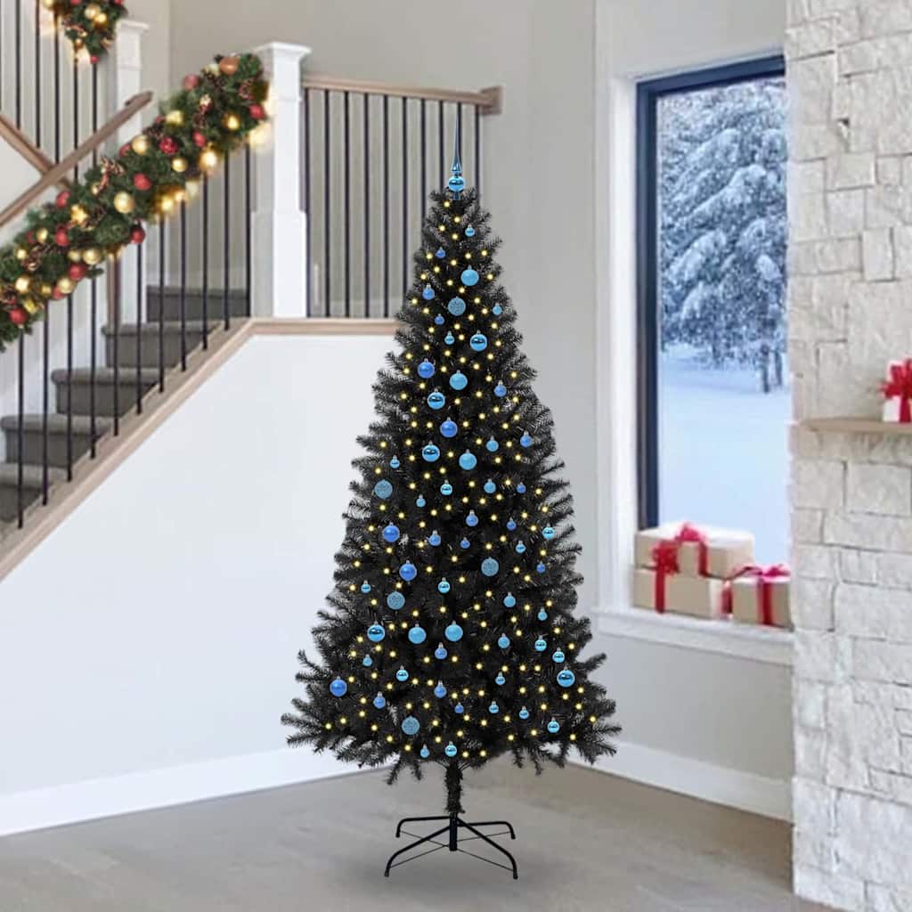 Božićno drvce s 300 LED svjetlima s stalakom Crna 240 cm PVC