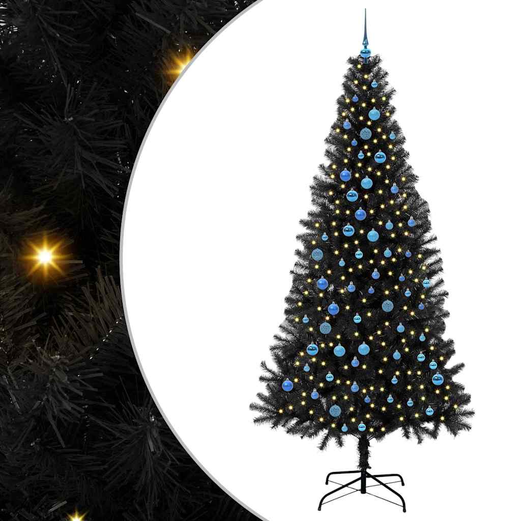 Božićno drvce s 300 LED svjetlima s stalakom Crna 240 cm PVC