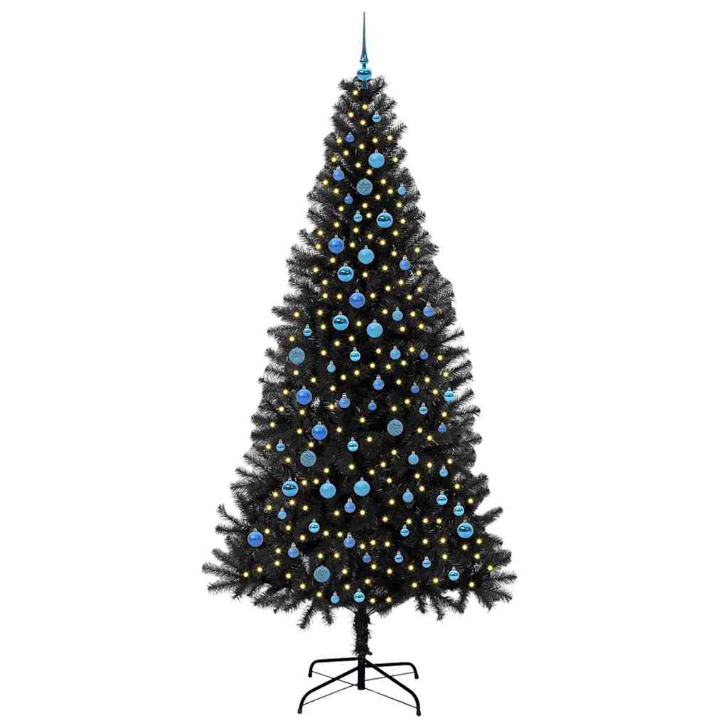 Božićno drvce s 300 LED svjetlima s stalakom Crna 240 cm PVC