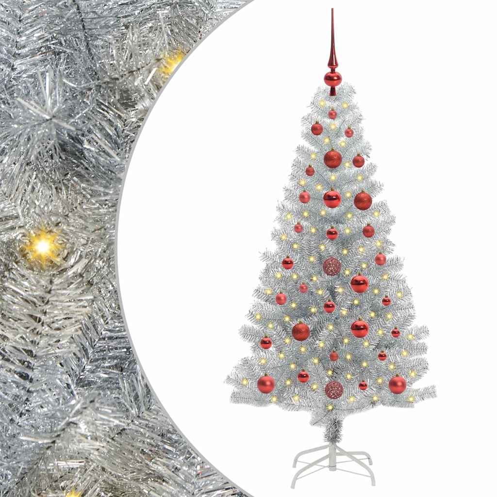Božićno drvce s 150 LED svjetlima s stalakom Srebrno 120 cm PET