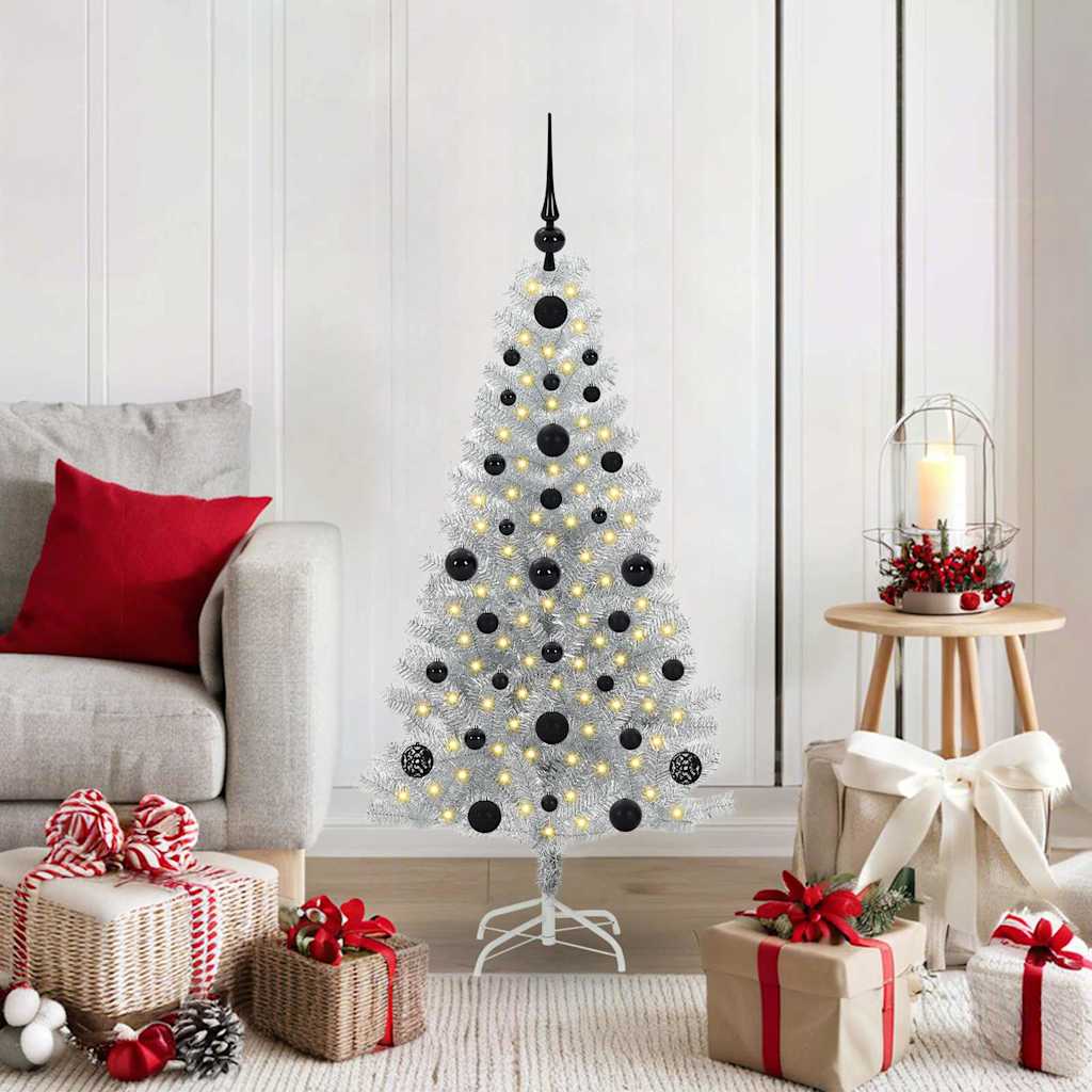 Božićno drvce s 150 LED svjetlima s stalakom Srebrno 120 cm PET