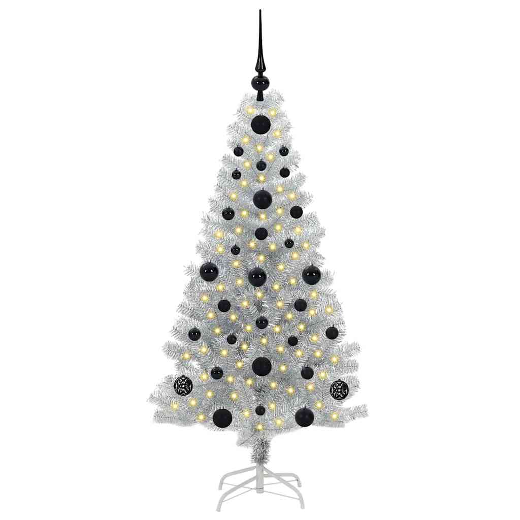 Božićno drvce s 150 LED svjetlima s stalakom Srebrno 120 cm PET