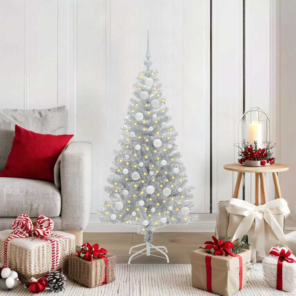 Božićno drvce s 150 LED svjetlima s stalakom Srebrno 120 cm PET