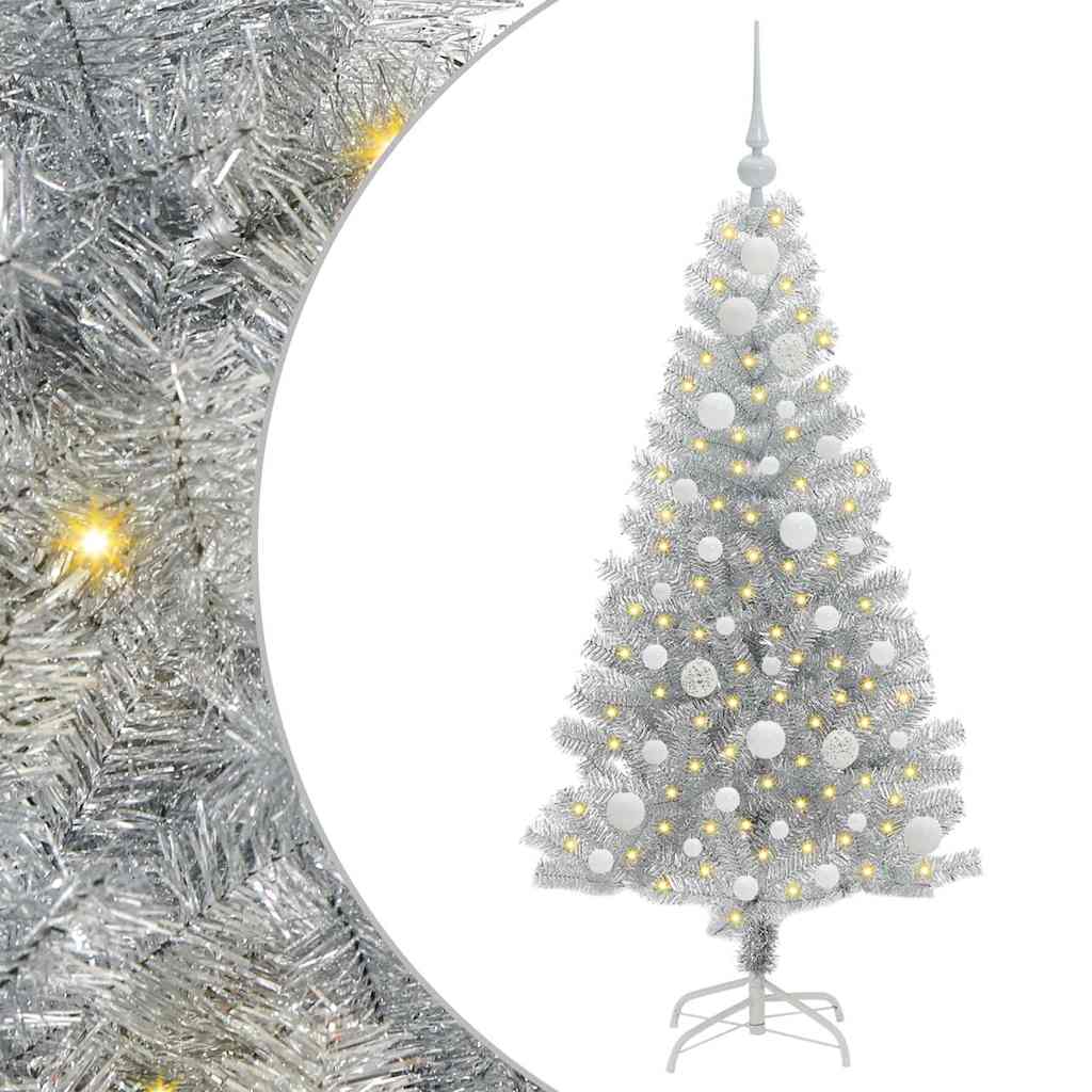 Božićno drvce s 150 LED svjetlima s stalakom Srebrno 120 cm PET