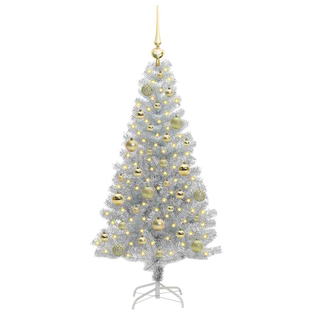 Božićno drvce s 150 LED svjetlima s stalakom Srebrno 120 cm PET