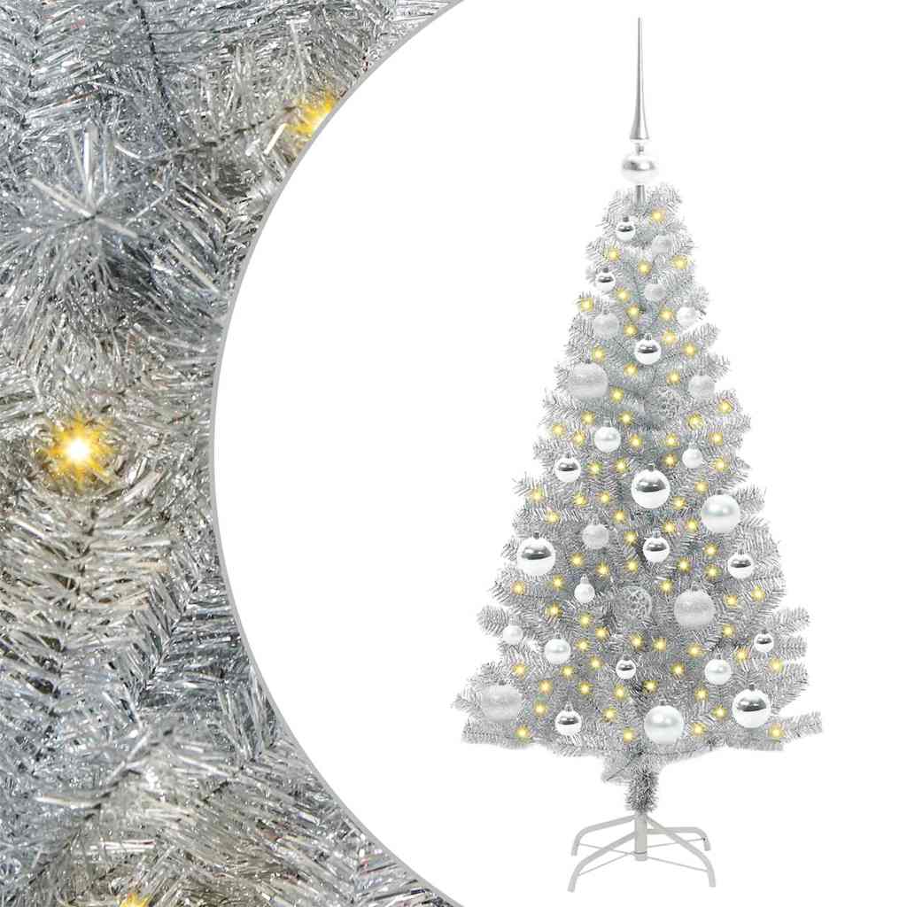Božićno drvce s 150 LED svjetlima s stalakom Srebrno 120 cm PET