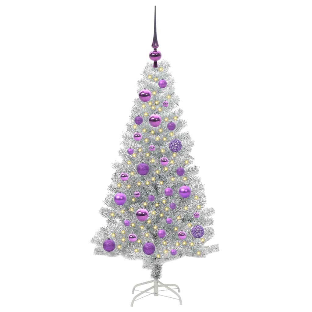 Božićno drvce s 150 LED svjetlima s stalakom Srebrno 120 cm PET